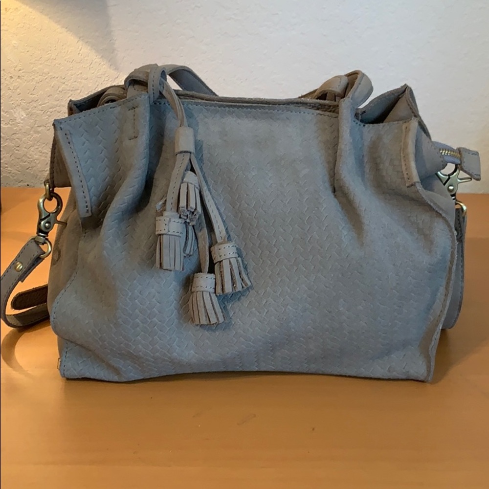 Anthropologie Miss Albright tassel tote purse gray